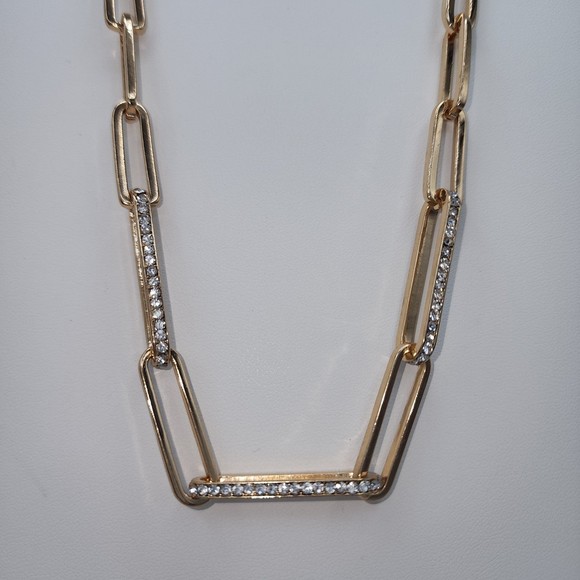 ALDO Necklace Goldtone Paper Link Chain Rhinestones - Picture 2 of 3